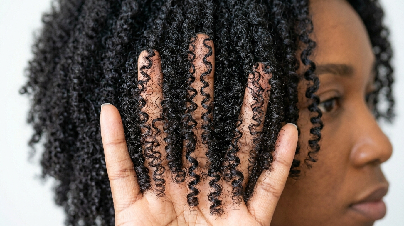Close-up of 4A coily hair showing defined S-shaped coils about pencil-width in diameter with natural sheen