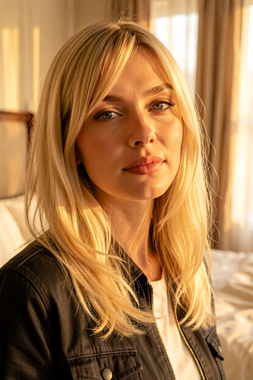 Feathered Layers with Baby Blonde Bangs