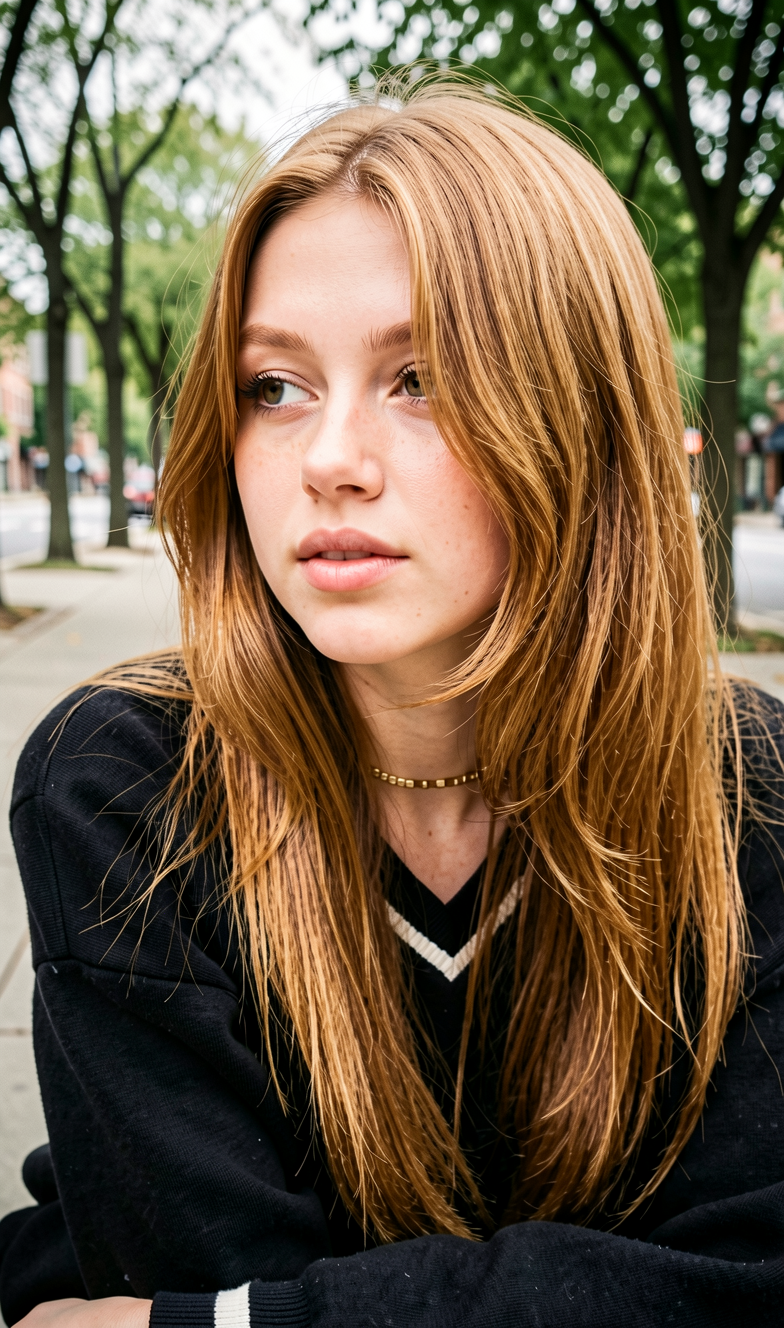 Glossy Straight with Feathery Fringe
