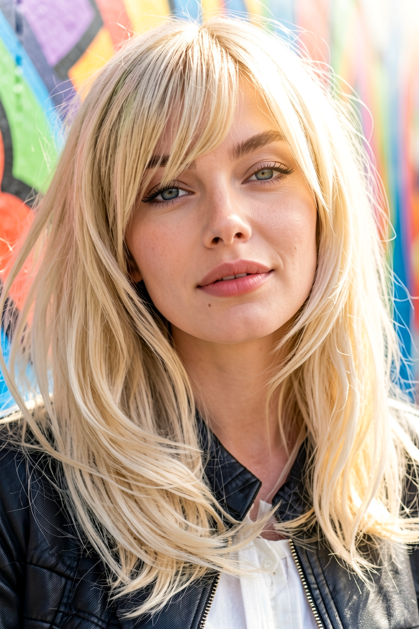 Shaggy Blonde Layers with Wispy Fringe