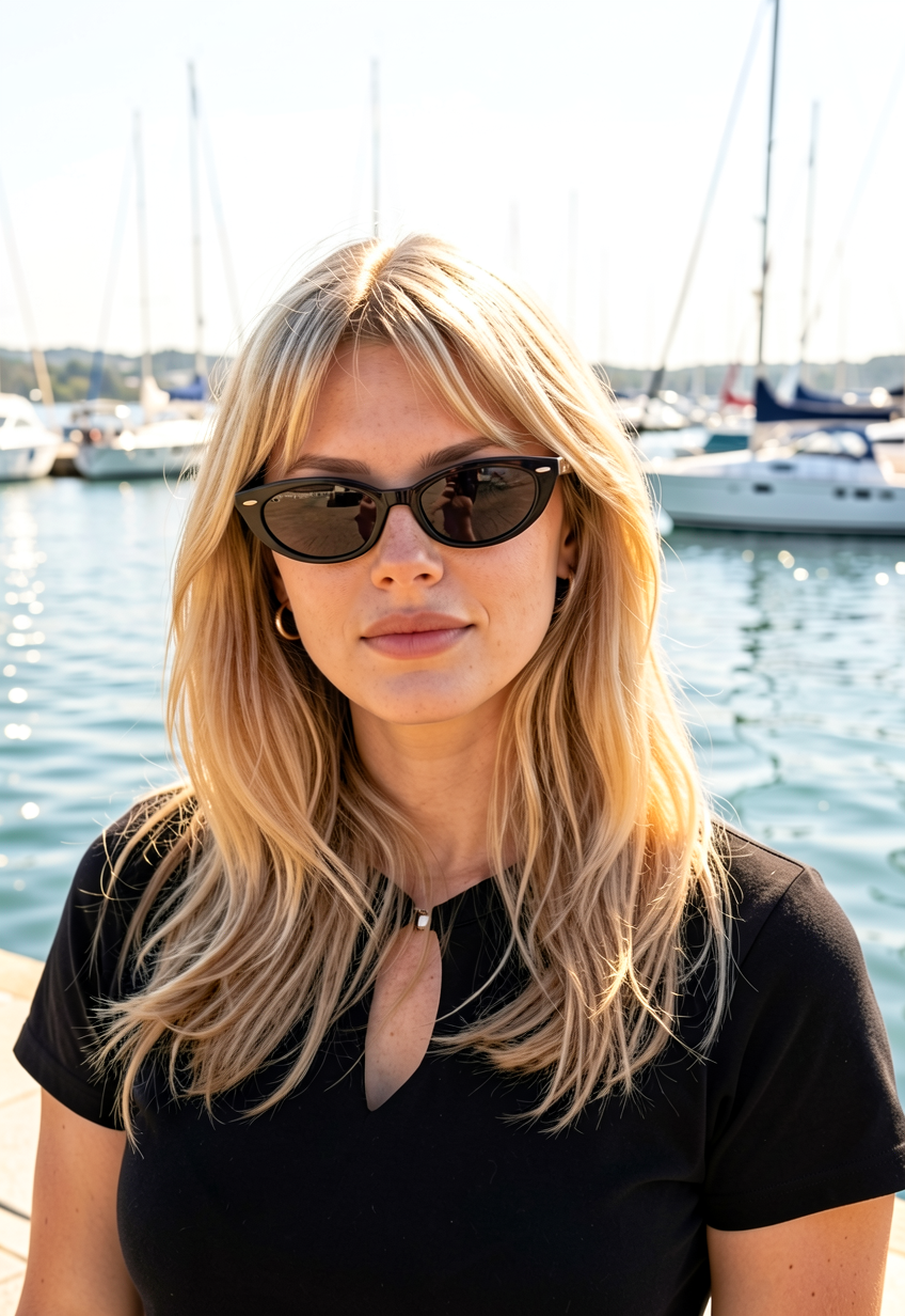 Textured Wispy Bangs on Layered Blonde Lob