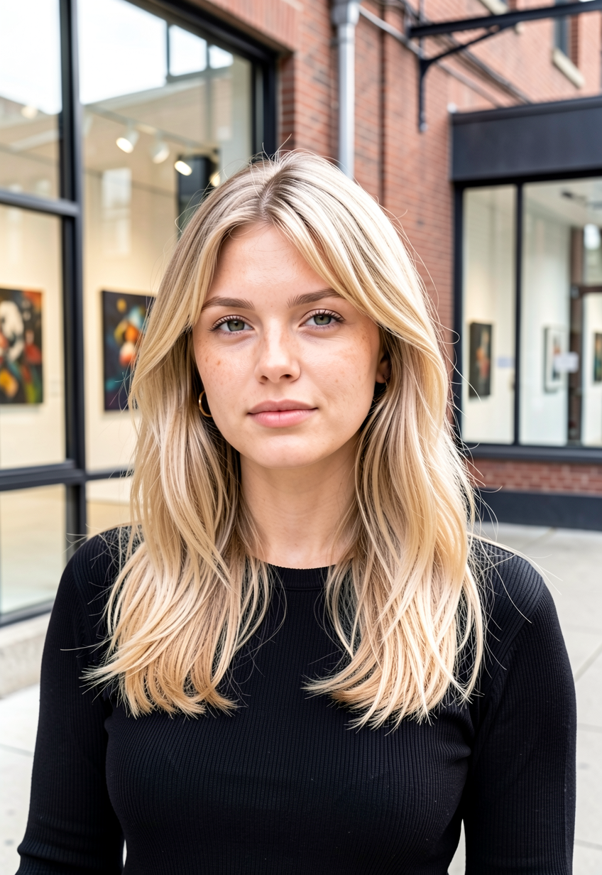Wispy Bangs on Blonde Layered Cut
