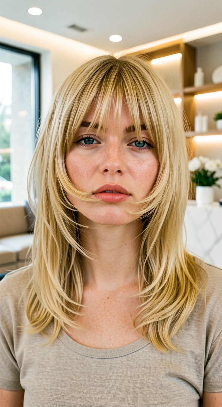 Wispy Blonde Bangs with Soft Layers